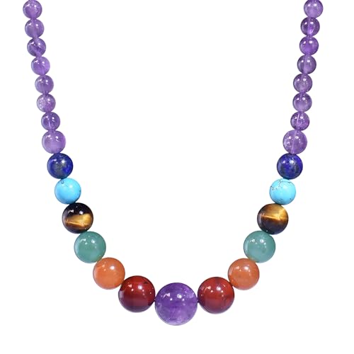 Ayriwoyi 001 7 Chakra Necklace For Women Purple Amethyst Necklace Stone Beaded Necklace Healing Crystal Necklace cover