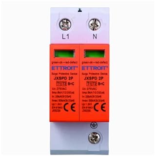 220V AC, 2P, CORRENTE 25KA, SCARICA 50KA, TIPO T1+T2, SCARICATORE DI SOVRATENSIONE SPD, DISPOSITIVO DI PROTEZIONE IMPIANTO ELETTRICO, OCCUPA 2 MODULI, MONTAGGIO SU BARRA DIN, 230VAC 275VAC