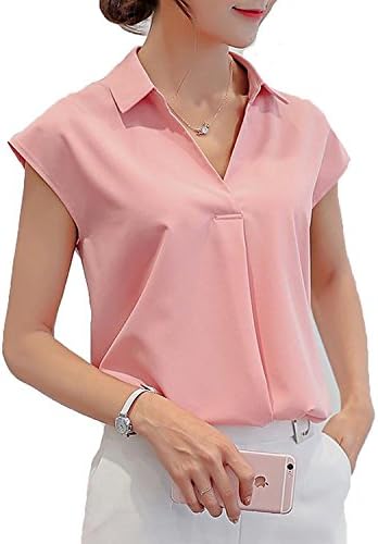 Amazon Bomi オミイ レディース ファッション ブラウス オフィス シャツ 夏 ノースリーブ トップスピンクl シャツ ブラウス 通販