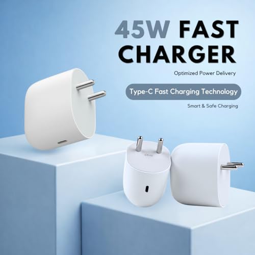 Image of 45W Type-C PD Fast Charging Adapter Compatible with Google Pixel & Chromebook | PPS Rapid Power Adapter Ultra Fast USB-C Charger | White Original Charging Speed