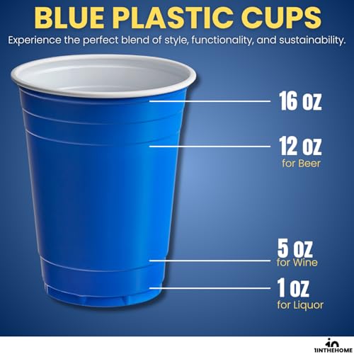 Blue Cups 16 Oz, Disposable Blue Plastic Party Cups (100 pack)