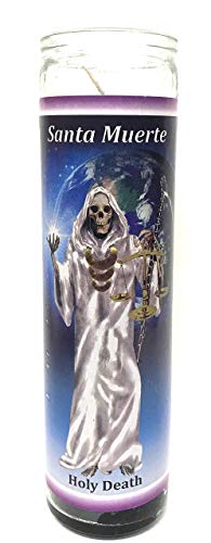 Santa Muerte Unscented Glass Prayer Candles, 8', Devotional Candles