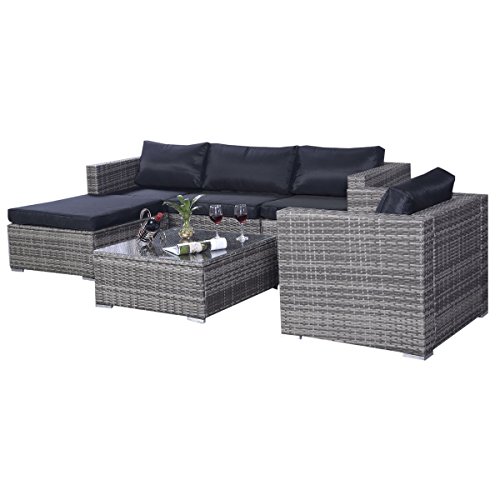 Tangkula Patio Furniture Set 6 Piece Outdoor Lawn Backyard Poolside All Weather PE Wicker Rattan Steel Frame Sectional Cushioned Seat Sofa Conversation Set (Gradient Gray with Black Cushion Cover) Tangkula Patio Furniture Set 6 Piece Outdoor Lawn Backyard Poolside All Weather PE Wicker Rattan Steel Frame Sectional Cushioned Seat Sofa Conversation Set (Gradient Gray with Black Cushion Cover)