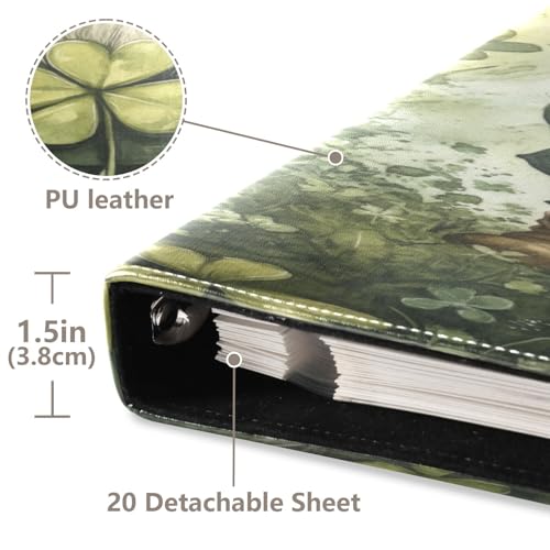 Álbum de Fotos Autoadhesivo DIY Scrapbook con Diseño de Duende Cute y Tréboles de San Patricio, Encuadernación de 3 Anillos, 40 Páginas, Tamaño 8x10 para Memorias miniatura 4