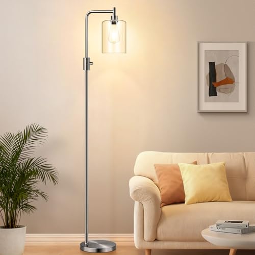 Upgraded Dimmable Floor Lamp with Glass Shade & LED Bulb