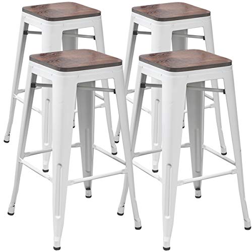 TONGLI Metal Bar Stools Kitchen Counter Height Bar Stools Set of 4 Counter Stool 30 Inches Counter Barstool Metal Dining Stools Backless, Cream