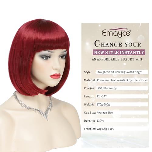 Short Bob Wigs with Fringes/Bangs for Women Premium Heat Resistant Synthetic Fiber Layered Hair Wigs for Daily Party/Halloween/Cosplay (#99J-Burgundy) - Image 2