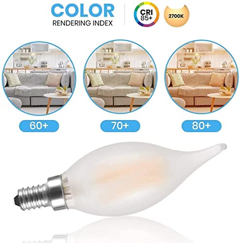 Seigun E12 Led Candelabra Bulb,4Watt Vintage Edison Style Light Bulbs, 40 Watt Equivalent,2700K Warm Soft White 400Lm, E12 Base Dimmable Led Candle Bulbs, C35 Frosted Glass Flame Shape Bent Tip (6) #TOP4