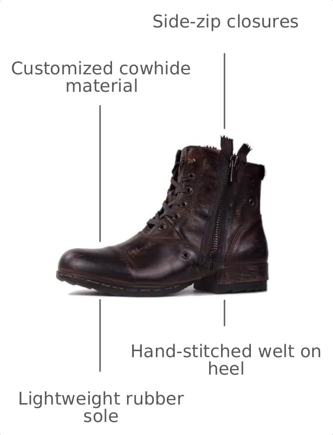 Image of OSSTONE Moto Boots for Men Fashion Zipper-up Leather Chukka Boots Casual Shoes Retro Style OS-5008-8-Retro-US