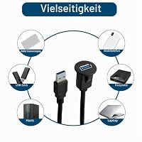 CJMUQHEHH 1m USB Buchse Einbau, USB Einbaubuchse 3.3' USB 3.0 Verlängerungskabel, 10Gbps 5V/2A Aufladen, US B Buchse Einbau für Bündige Montage im Auto/Boot/RV/Motorrad, Panel Flush Mount Adapter – Ansicht 7