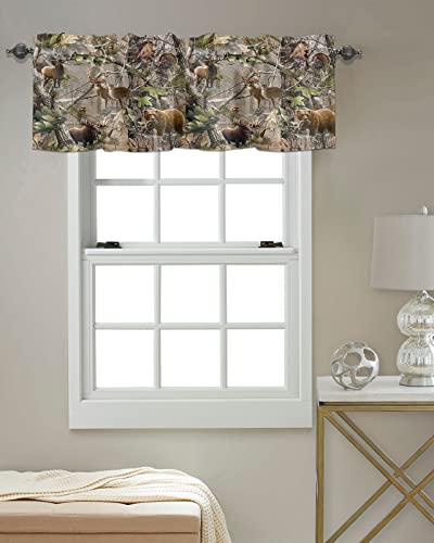 Alageo Deer Windows Valances Curtain Wildlife Deer Elk Kitchen Valances Rod Pocket Camouflage Tree Forest Window Treatment Short Topper Curtains For Kitchen Bedroom Living Room,54 By 18 Inch #TOP3