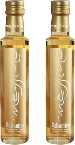Messino Vinagre Balsámico Blanco – Pack 2 x 250 ml (Total 500 ml) | Vinagre griego con mosto de uva | Ideal para ensaladas, carnes, pasta y postres