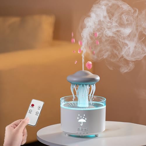 Jellyfish Diffuser, 300ml Jelly Fish Diffuser, Aromatherapy Diffuser, Essential Oil Diffuser with Remote Control 7 Changing Colors LED Lights, Rain Cloud Diffuser for Office, Yoga, Bedroom