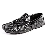 Vous met à l'aise Mocassins for Hommes en Cuir véritable à Pompon, Bout Rond, Imitation Crocodile, légers, antidérapants, Tendance, à Enfiler(Noir,39 EU)