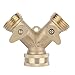 Garden Hose Splitter 2 Way All Brass Heavy Duty Simple Operation Outlet Splitter for NPT 3/4 Garden Hose