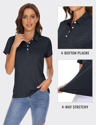 TACVASEN Polo Shirts for Women Short Sleeve Golf Shirts 4-Button Quick Dry Workout Tops Collared for Work Running Tennis4