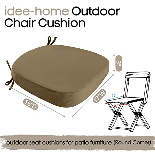 Idee-Home Outdoor Chair Cushions Set Of 4, Waterproof Patio Furniture Cushions With Ties, Thick Outdoor Cushion Seat Cushion Dining Chair Cushions 17" X 16" X 3" Indoor Chair Pads Dark Khaki #TOP1