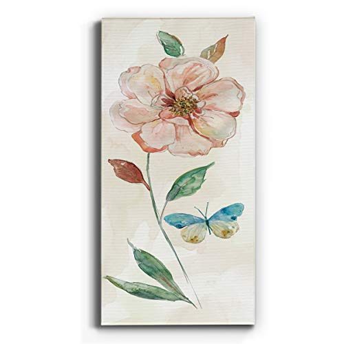 Renditions Gallery Canvas Floral Wall Art Modern Paintings Decorations Rose Red Wash Romantic Canvas Glam Botanical Wall Hanging Artwork Prints for Bedroom Office Kitchen - 12"x24" LT43