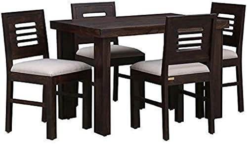 Image of Solid Sheesham 4 Seater Wood Dining Room Sets | Wooden Dining Table with 4 Chairs | Dining Table Set for Home Living Room (Urban-4S-walnut)