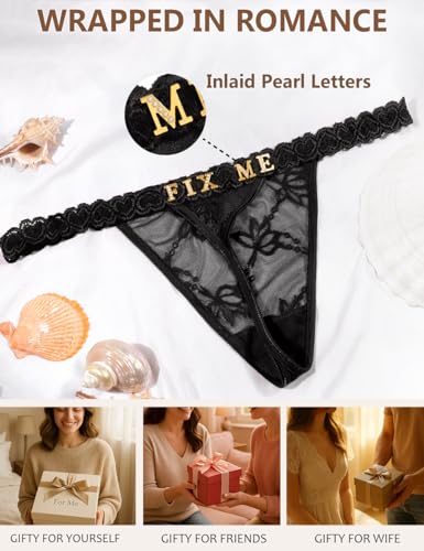 Image of Sexy Underwear for Women Lace Panties Sexy Thong with Funny Rhinestone Letters for Couple Gifts