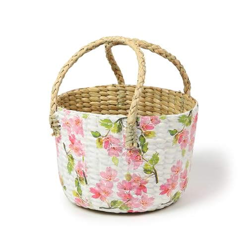 Image of Habere India-All the Cultures Fabricating India Handmade Gift Hamper Baskets | Cane Round Hamper | Fruit Baskets | Bamboo Organiser Basket | Jute Round Storage Basket - Multi (Design13 - D21xH29 cm)