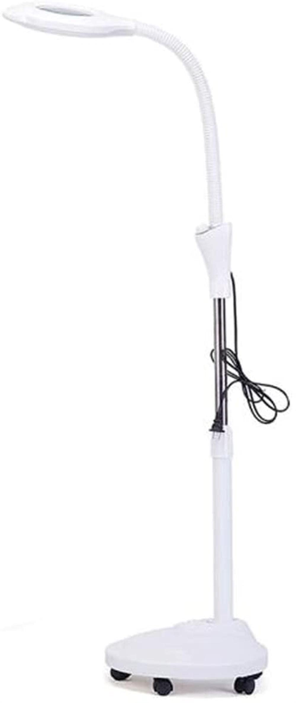 dh-2 Magnifier Loupe 16X Led Floor Lamp - 5 Wheel Rolling Base Adjustable Swivel Arm Reading Light With Gooseneck - For Professional