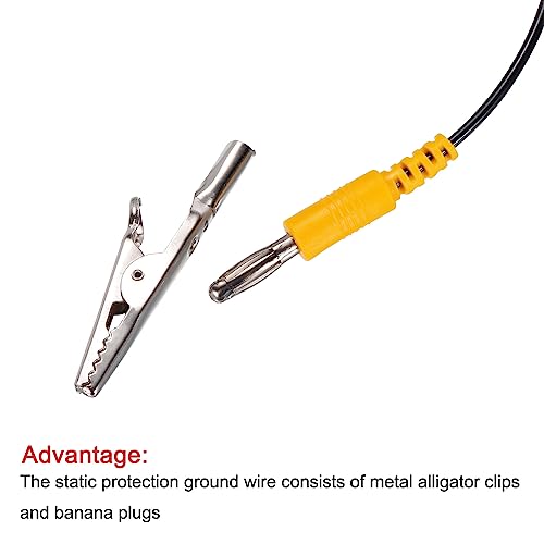 Image of MECCANIXITY ESD Grounding Cable Cord with Alligator Clip, 5m /197 inch Yellow Anti-Static Ground Wire Elastic Cable, for Eliminating Conductor Electrostatic, 2 Pack