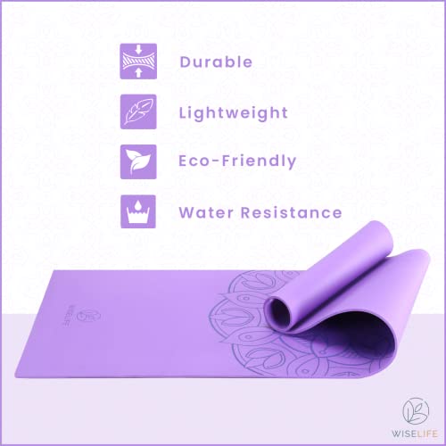 Image of WiseLife Printed Purple Yoga Mat + Sleek Yoga Strap for Men and Women (6mm Extra Thick Extra Long Extra Wide Exercise Floor mat for Gym, Workout, Home Fitness, Yoga and Pilates