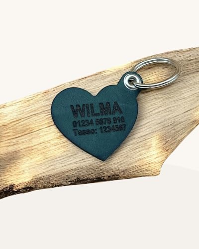 Hundemarke mit Gravur - Personalisiert – Geräuschlos - aus Leder (Cognac)