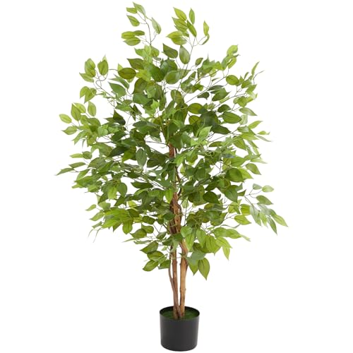 tectake® Ficus Artificial, Planta Artificial Grande y Realista, Plantas Artificiales Grandes, Decoración Hogar y Oficina, Arbol Artificial con Hojas Detalladas, Decoración Salon - 120 cm de Alto