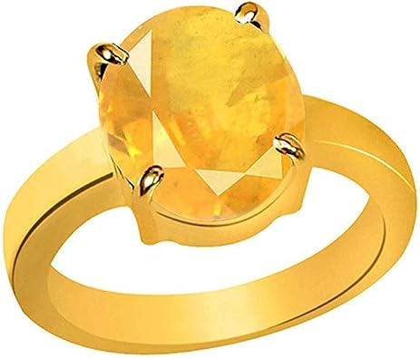 7.25 Ratti 6.50 Carat A+ Quality Natural Yellow Sapphire Pukhraj Gemstone Gold Ring For WomenS And MenS-B0BTHLJ3PL