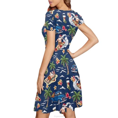 Image of POLERO Sunflower Dress for Women Floral Summer Dresses Short Sleeve Casual Sundresses Midi Dresses