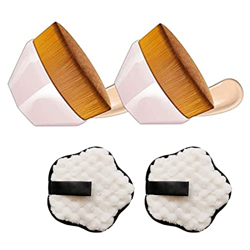 Foundation Brush De 4 Pièces Houpette Maquillage, Maquillage De Base En Forme De Pétale, Brosse à Poils Doux Avec étui De Rangement, Adaptée Aux Cosmétiques Liquides (Light Pink) Cover