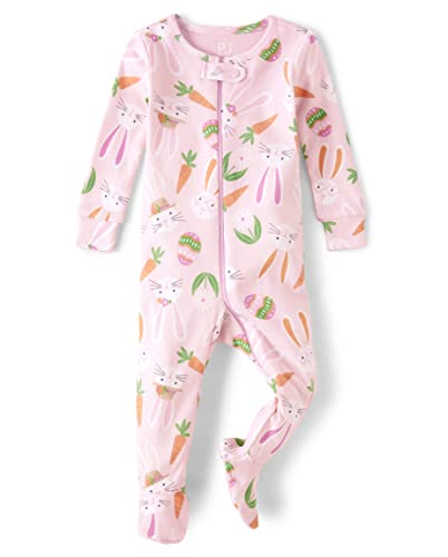 The Children's Place,Long Sleeve 100% Cotton Zip-front One Piece Footed Pajama,Baby-Girls,Cameo,4T
