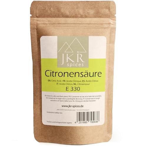 JKR Spices® 450g Zitronensäure Pulver Lebensmittelqualität E330 | Citronensäure als Säuerungsmittel und Konservierungsmittel zum Kochen und Backen | Als Entkalker oder Allzweckreiniger