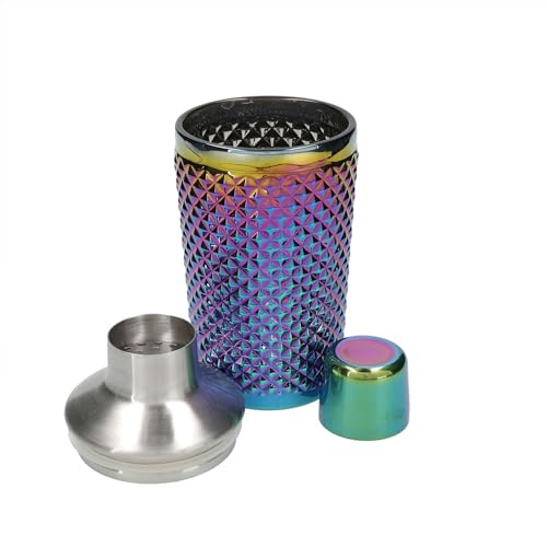Image of BarCraft Premium Studded Glass Cocktail Shaker for thinKitchen, 300 ml, Rainbow-Pearl Iridescent Finish, Integrated Strainer, Spill-Proof Design, Ideal for Bartending at Home
