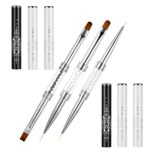 3pcs Builder Gel Brush Dual-Ended Oval & Flat French Tip Brush Nail Design Brushes for Design Nails Professional Nail Art Builder Gel Nails Extension