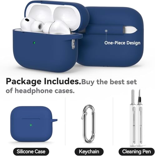 Image of Meyaar AirPods Pro 3 Case 2025 with Cleaner Kit Soft Silicone Protective Cover for Apple AirPods Pro 3rd Generation with Keychain Shockproof Midnight Blue Case for Women and Men (Midnight Blue)