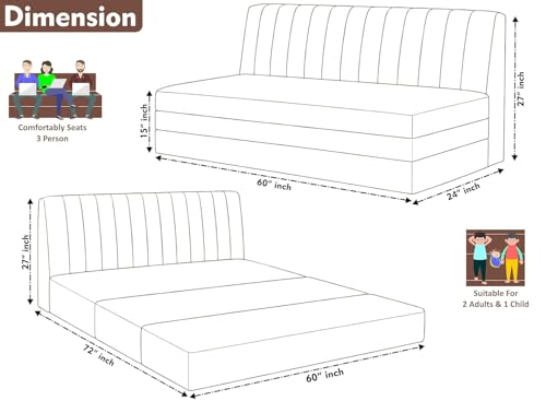 Image of 3-Seater Floor Sofa Bed with Adjustable Backrest, Modern Velvet Fabric Folding Couch for Living Room, Guest Room & Small Spaces-Brown-Color