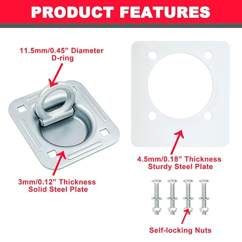 PEAKTOW Recessed D Ring Tie Down, 6000 Lbs. Capacity, for Flatbed Trailer and Truck, Great for Securing Equipment and Cargo, Including Mounting Lock Plate and Installation Hardware Pack of 4 by PEAKTOW - Image 2