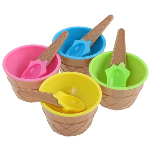 Cabilock Cartoon Designed Ice Cream Bowl and Spoon Set 4pcs Dessert Serving Cups