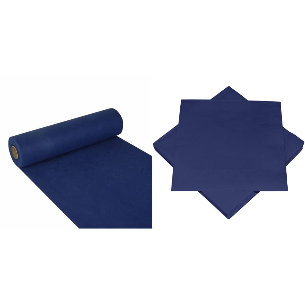 Chemin de table bleu foncé et serviettes en papier triple épaisseur pour fête
