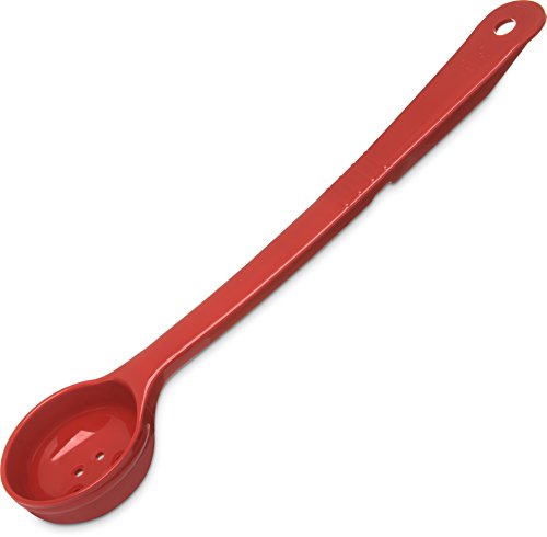 Carlisle FoodService Products 2 Oz Perforated Portion Control Spoon – Long Handle Serving Spoon – Red Polymer Foodservice Spoon for Commercial Kitchens