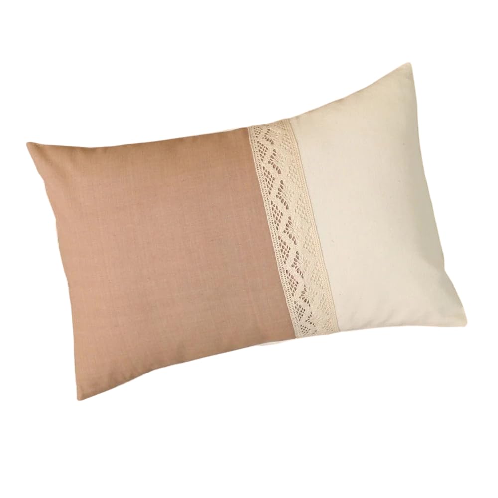 Peepul Tree Pure Cotton Cushion Cover 12 x 18 Inch Set of 2Taupe & Off White with Crochet Detailing & Flap Closure | Decorative Lumbar Pillow Covera for Sofa Bed Chair | Farmhouse Boho Home Décor-image-34