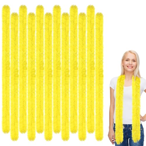 Xtinmee 12 Pcs Feather Boas Artificial Fluffy Boas for Party Bulk Color Feather Scarf for Women Christmas Tea Party(Yellow 5ft)