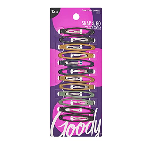 Goody Snap & Go Epoxy Contour Clips, 12 Count, Assorted Colors, Snap Clips, Suitable for All Hair Types, Pain-Free Hair Accessories for Women, Men, Boys and Girls, All Day Comfort