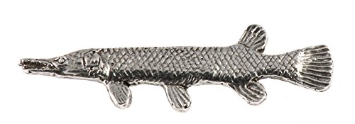 Alligator Gar, Fish Pin, Gar Fish, Fishing, Lapel Pin, Hat, Pins, Brooch, Brooches, Jewelry, Gift, 100% Handmade in the USA, 200 Fish Designs Available. (#01 F080 Pewter Pin)