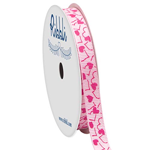 Ribbli Valentine's Day Grosgrain Ribbon,3/8 Inch,10-Yard Spool,Pink Heart Ribbon Use for Valentine's Day,Anniversary Wrapping,Party Decoration