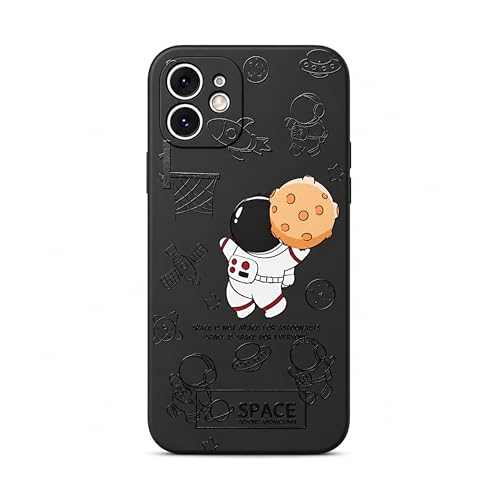 Image of Cosmic Silicone Astronaut Case for iPhone 12, Cute Soft Touch Designer Protective Cover, AstroShield Shockproof Defense with Matte Anti-Slip Grip | Astro Midnight