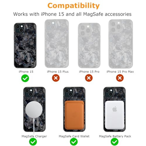 molzar Grip Series for iPhone 15 Case with Real Forged Carbon Fiber, Grippy Edges Design, Built-in Magnets, Compatible with MagSafe Chargers and Accessories, Glossy Black/Blue by Molzar - Image 6